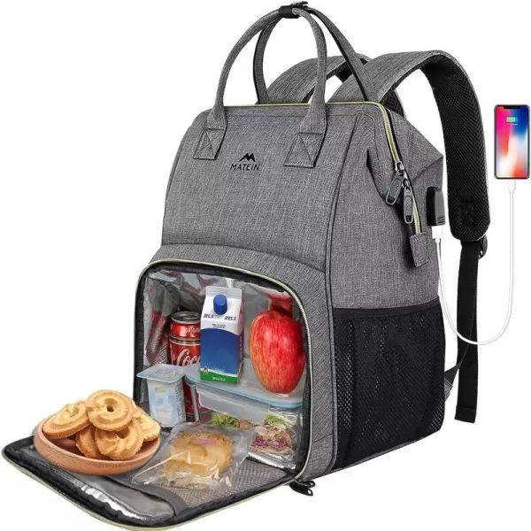 Lunch Backpack Insulated Cooler Backpack Lunch Box Laptop Backpack with USB Port for Women Men Water Resistant Leak Proof Lunch Bag Nurses Gifts for Women Work Travel Picnic Fits 156 Inch Laptop156inch Austere Grey