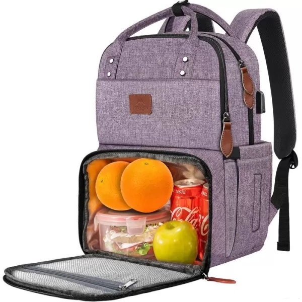 Lunch Backpack for Women Insulated Cooler Backpacks with USB Port 156 inch College School Laptop Bookbag Reusable Water Resistant Tote Food Bag for Work Beach Camping Picnics Hiking Womens Gift156 inch Purple