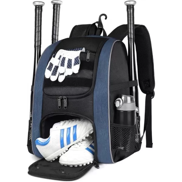 MATEIN Baseball Backpack Lightweight Softball Bag with Shoes Compartment for Men Large Capacity Baseball Bags Gift for Adults with Fence Hook Hold 4 Tee Ball Bats TBall Gear HelmetBlack40L