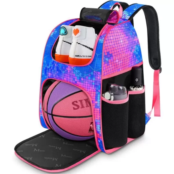 MATEIN Basketball Bag Durable Soccer Bag with Ball Holder amp Shoe Compartment Large Basketball Backpack for Training Equipment Water Resistant Sports Ball Bags Fits Volleyball Football ColorfulPink