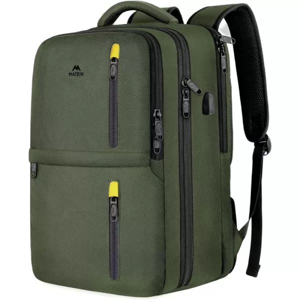 MATEIN Carry on Backpack 40L Flight Approved Large Travel Laptop Backpack with USB Charge Port 17 Inch Water Resistant Luggage Computer Daypack College Weekender Overnight Bag for Men amp Women Black156inch Green