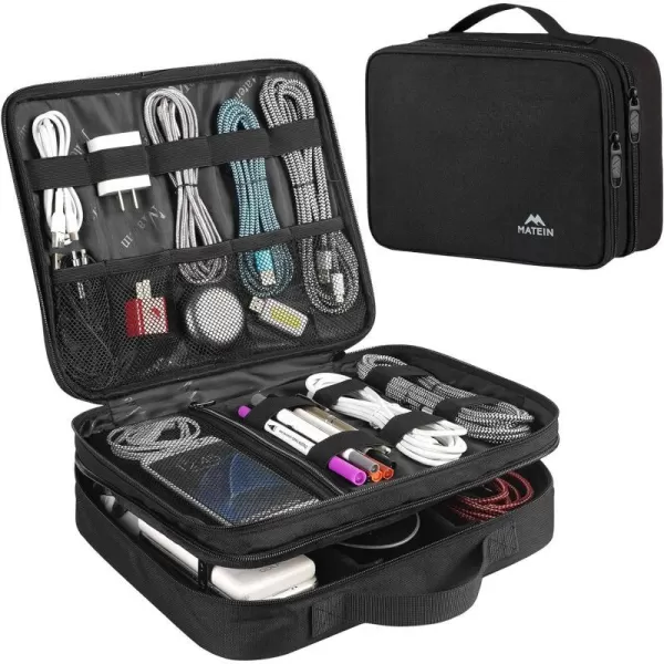 MATEIN Electronics Organizer Travel Case Water Resistant Cable Organizer Bag for Travel Essentials Tech Travel Gifts for Men Cable Storage Bag as Travel Accessories for Phone Cord iPad Black1  Antique Black Large