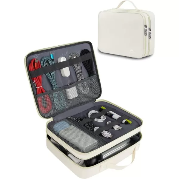 MATEIN Electronics Organizer Travel Case Water Resistant Cable Organizer Bag for Travel Essentials Tech Travel Gifts for Men Cable Storage Bag as Travel Accessories for Phone Cord iPad Black4Light Beige Medium