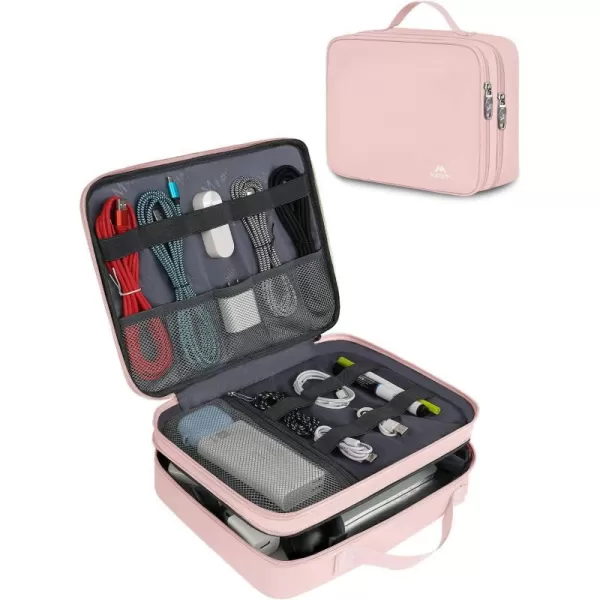 MATEIN Electronics Organizer Travel Case Water Resistant Cable Organizer Bag for Travel Essentials Tech Travel Gifts for Men Cable Storage Bag as Travel Accessories for Phone Cord iPad Black6Pink Medium