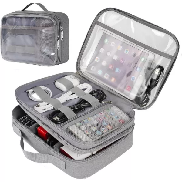MATEIN Electronics Organizer Travel Case Water Resistant Cable Organizer Bag for Travel Essentials Tech Travel Gifts for Men Cable Storage Bag as Travel Accessories for Phone Cord iPad Black3  Clear Grey Medium