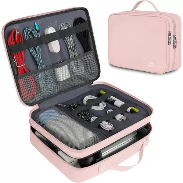 MATEIN Electronics Organizer Travel Case Water Resistant Cable Organizer Bag for Travel Essentials Tech Travel Gifts for Men Cable Storage Bag as Travel Accessories for Phone Cord iPad Black6Pink Large