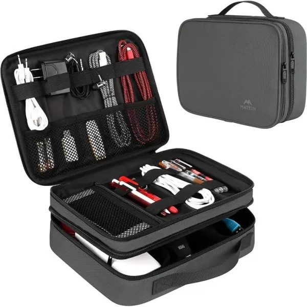 MATEIN Electronics Organizer Travel Case Water Resistant Cable Organizer Bag for Travel Essentials Tech Travel Gifts for Men Cable Storage Bag as Travel Accessories for Phone Cord iPad Black2  Light Grey Medium