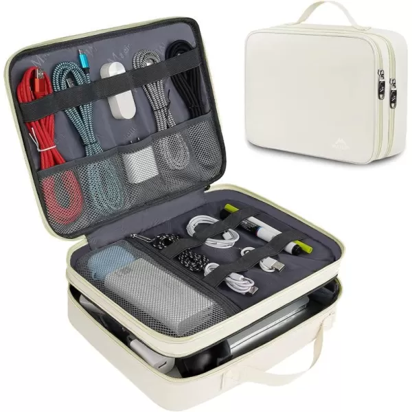 MATEIN Electronics Organizer Travel Case Water Resistant Cable Organizer Bag for Travel Essentials Tech Travel Gifts for Men Cable Storage Bag as Travel Accessories for Phone Cord iPad Black4Light Beige Large