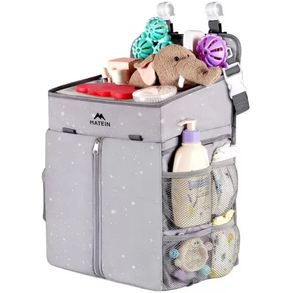 MATEIN Hanging Diaper Caddy Portable Diaper Organizer Stacker Nursery Storage for Changing Table Crib Playard or Baby Bed Stroller  Gifts for New Mom after BirthGrey