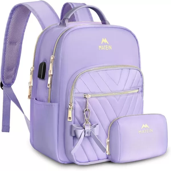 MATEIN Mini Backpack for Women Waterproof Stylish Daypack Purse Shoulder Bag with USB Charging Port Lightweight Small Casual Daily Travel Ladies Gift for Work College 2pcs Sets BlackSmall Purple