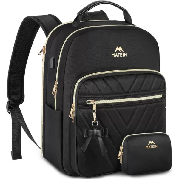 MATEIN Mini Backpack for Women Waterproof Stylish Daypack Purse Shoulder Bag with USB Charging Port Lightweight Small Casual Daily Travel Ladies Gift for Work College 2pcs Sets BlackLarge17inch Black