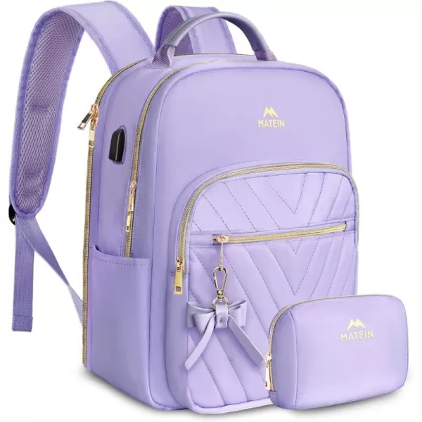 MATEIN Mini Backpack for Women Waterproof Stylish Daypack Purse Shoulder Bag with USB Charging Port Lightweight Small Casual Daily Travel Ladies Gift for Work College 2pcs Sets BlackMedium156inch Purple
