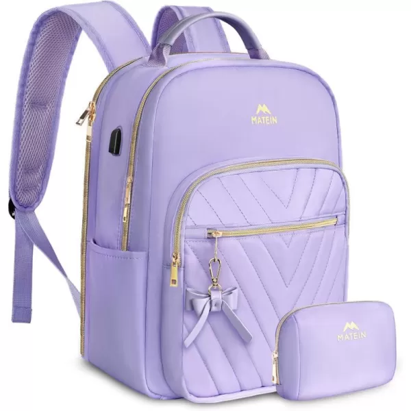 MATEIN Mini Backpack for Women Waterproof Stylish Daypack Purse Shoulder Bag with USB Charging Port Lightweight Small Casual Daily Travel Ladies Gift for Work College 2pcs Sets BlackLarge17inch Purple