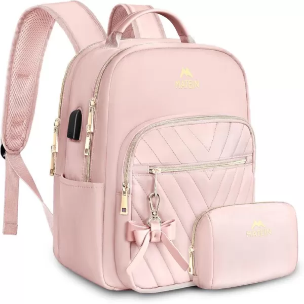 MATEIN Mini Backpack for Women Waterproof Stylish Daypack Purse Shoulder Bag with USB Charging Port Lightweight Small Casual Daily Travel Ladies Gift for Work College 2pcs Sets BlackSmall Pink