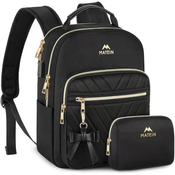 MATEIN Mini Backpack for Women Waterproof Stylish Daypack Purse Shoulder Bag with USB Charging Port Lightweight Small Casual Daily Travel Ladies Gift for Work College 2pcs Sets BlackSmall Black