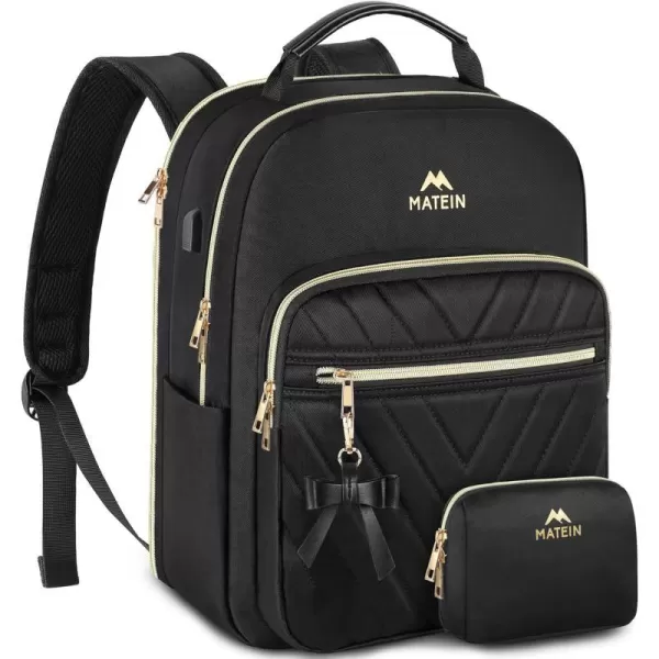 MATEIN Mini Backpack for Women Waterproof Stylish Daypack Purse Shoulder Bag with USB Charging Port Lightweight Small Casual Daily Travel Ladies Gift for Work College 2pcs Sets BlackMedium156inch Black