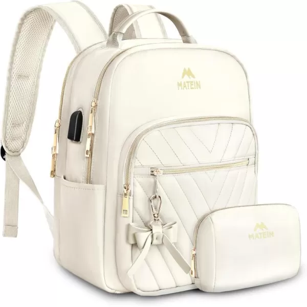 MATEIN Mini Backpack for Women Waterproof Stylish Daypack Purse Shoulder Bag with USB Charging Port Lightweight Small Casual Daily Travel Ladies Gift for Work College 2pcs Sets BlackSmall Beige