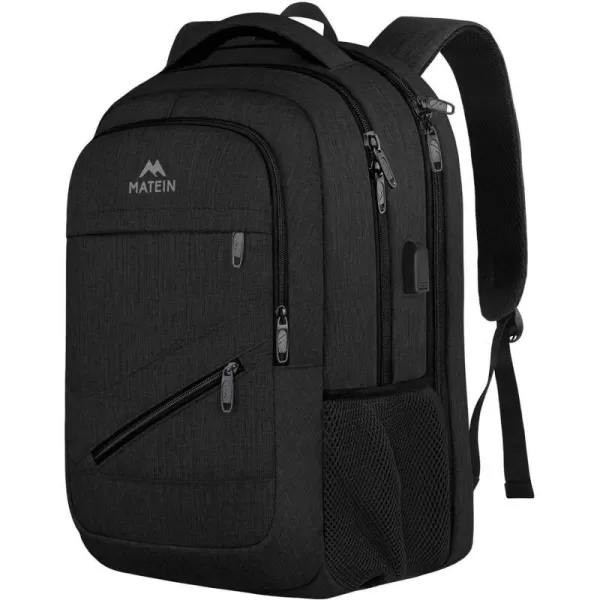 MATEIN Travel Laptop Backpack 17 inch Business Flight Approved Carry On Backpack TSA Large Travel Backpack for Women Men with USB Charger Port and Luggage Sleeve Durable College Rucksack Grey17 Inch Black
