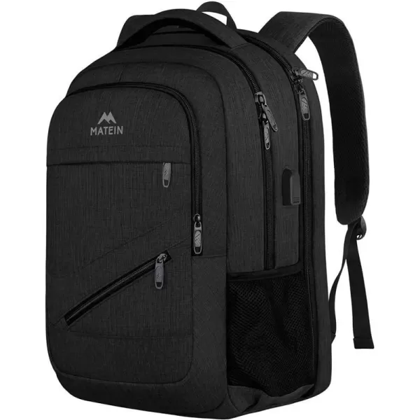 MATEIN Travel Laptop Backpack 17 inch Business Flight Approved Carry On Backpack TSA Large Travel Backpack for Women Men with USB Charger Port and Luggage Sleeve Durable College Rucksack Grey156 Inch Black