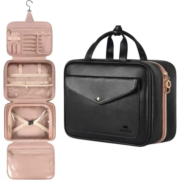 Toiletry Bag for Women Hanging Travel Makeup Bag Large Waterproof Cosmetic Toiletries Bags Travel Organizer Full Sized Container with Elastic Band Holders for CosmeticsBrushesBathroomShowerBlackBlack