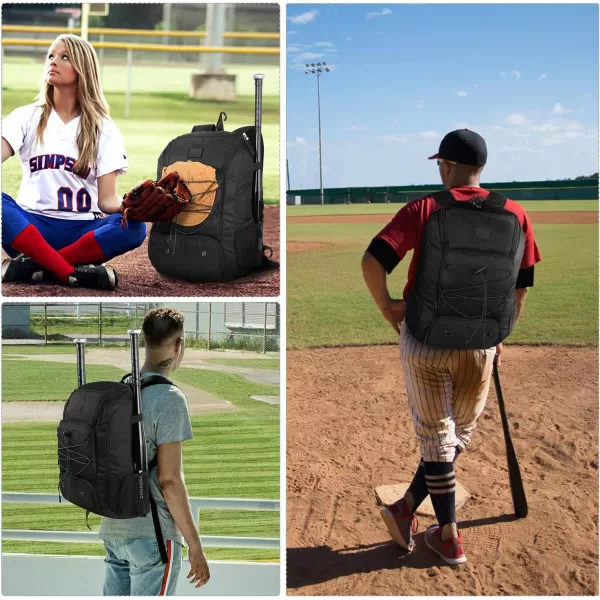 MATEIN Baseball Backpack Softball Bat Bag with Shoes Compartment for Youth Boys and Adult Lightweight Baseball Bag with Fence Hook Hold TBall Bat Batting Mitten Helmet Caps Teeball GearBlack47L