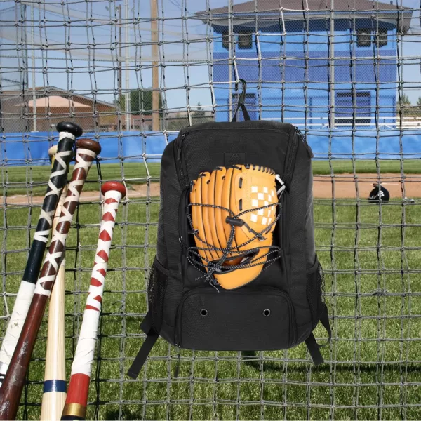 MATEIN Baseball Backpack Softball Bat Bag with Shoes Compartment for Youth Boys and Adult Lightweight Baseball Bag with Fence Hook Hold TBall Bat Batting Mitten Helmet Caps Teeball GearBlack29L