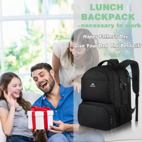 MATEIN Lunch Backpack Insulated Cooler Backpack Lunch Box Backpack for Women Men 17Inch Laptop College School Backpack with USB Charging Port Water Resistant School Bookbag for Travel Picnic Black18 Inch Black