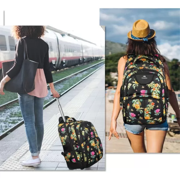 MATEIN Rolling Backpack 17 inch Water Resistant Wheeled Laptop Backpack Carry on Luggage Business Bag Overnight College Computer Backpack Trolley Suitcase for Men Women Adults to Travel Black17inch Floral