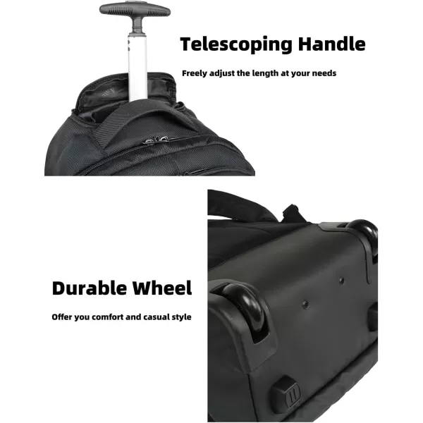 MATEIN Rolling Backpack 17 inch Water Resistant Wheeled Laptop Backpack Carry on Luggage Business Bag Overnight College Computer Backpack Trolley Suitcase for Men Women Adults to Travel Black18inch Black