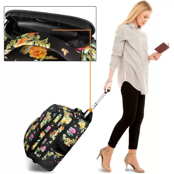 MATEIN Rolling Backpack 17 inch Water Resistant Wheeled Laptop Backpack Carry on Luggage Business Bag Overnight College Computer Backpack Trolley Suitcase for Men Women Adults to Travel Black17inch Floral