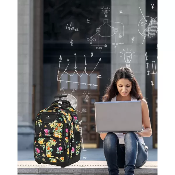 MATEIN Rolling Backpack 17 inch Water Resistant Wheeled Laptop Backpack Carry on Luggage Business Bag Overnight College Computer Backpack Trolley Suitcase for Men Women Adults to Travel Black17inch Floral
