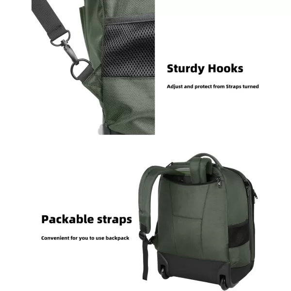 MATEIN Rolling Backpack 17 inch Water Resistant Wheeled Laptop Backpack Carry on Luggage Business Bag Overnight College Computer Backpack Trolley Suitcase for Men Women Adults to Travel Black17inch Green