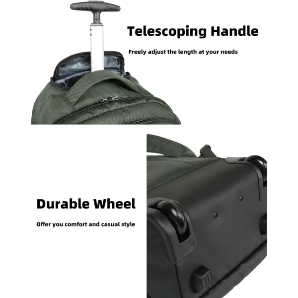 MATEIN Rolling Backpack 17 inch Water Resistant Wheeled Laptop Backpack Carry on Luggage Business Bag Overnight College Computer Backpack Trolley Suitcase for Men Women Adults to Travel Black17inch Green