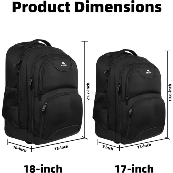 MATEIN Rolling Backpack 17 inch Water Resistant Wheeled Laptop Backpack Carry on Luggage Business Bag Overnight College Computer Backpack Trolley Suitcase for Men Women Adults to Travel Black18inch Black