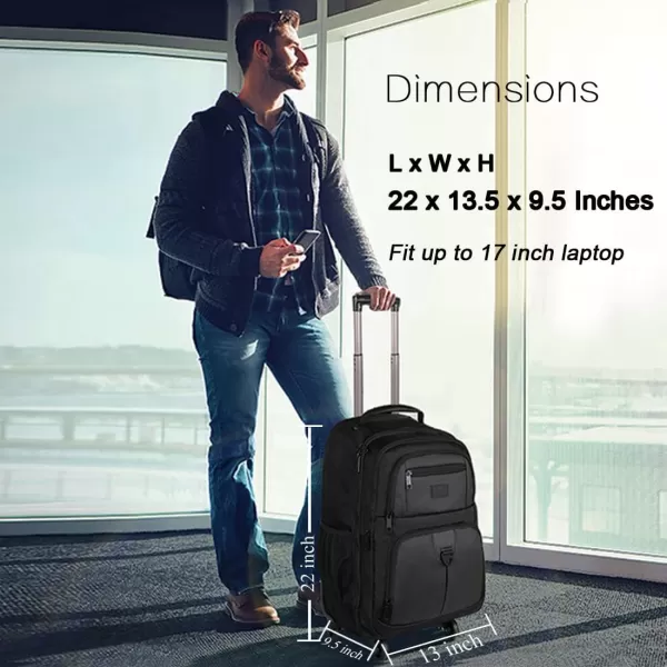 MATEIN Rolling Backpack with 4 Wheels 17 Inch Travel Laptop Backpack for Women Men Large Wheeled Backpacks Water Resistant Business Carry on Bag Airline Approved College Luggage Suitcase Bag BlackBlack 17 inch