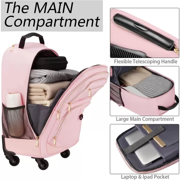 MATEIN Rolling Backpack with 4 Wheels 17 Inch Travel Laptop Backpack for Women Men Large Wheeled Backpacks Water Resistant Business Carry on Bag Airline Approved College Luggage Suitcase Bag BlackPink 18 inch