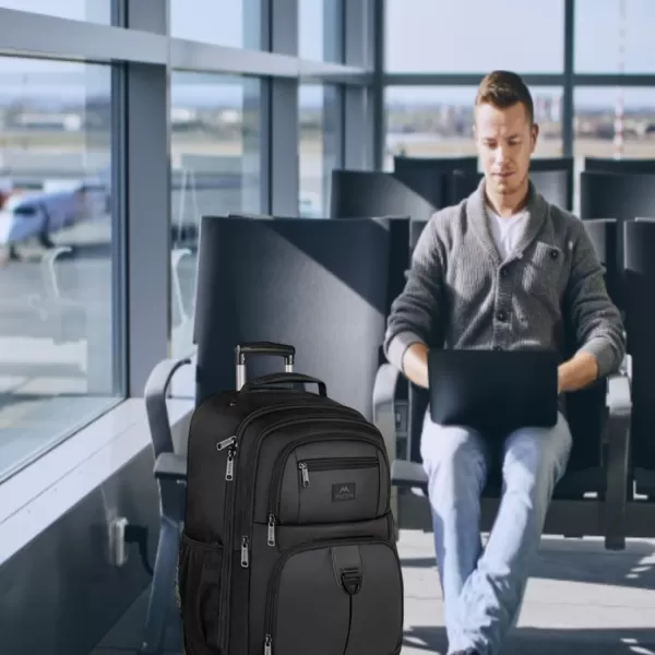 MATEIN Rolling Backpack with 4 Wheels 17 Inch Travel Laptop Backpack for Women Men Large Wheeled Backpacks Water Resistant Business Carry on Bag Airline Approved College Luggage Suitcase Bag BlackBlack 17 inch