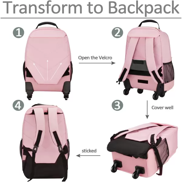 MATEIN Rolling Backpack with 4 Wheels 17 Inch Travel Laptop Backpack for Women Men Large Wheeled Backpacks Water Resistant Business Carry on Bag Airline Approved College Luggage Suitcase Bag BlackPink 18 inch