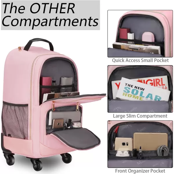 MATEIN Rolling Backpack with 4 Wheels 17 Inch Travel Laptop Backpack for Women Men Large Wheeled Backpacks Water Resistant Business Carry on Bag Airline Approved College Luggage Suitcase Bag BlackPink 18 inch