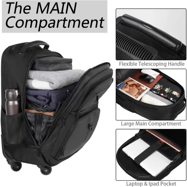 MATEIN Rolling Backpack with 4 Wheels 17 Inch Travel Laptop Backpack for Women Men Large Wheeled Backpacks Water Resistant Business Carry on Bag Airline Approved College Luggage Suitcase Bag BlackBlack 17 inch