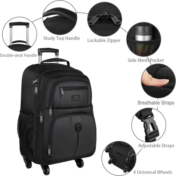 MATEIN Rolling Backpack with 4 Wheels 17 Inch Travel Laptop Backpack for Women Men Large Wheeled Backpacks Water Resistant Business Carry on Bag Airline Approved College Luggage Suitcase Bag BlackBlack 17 inch