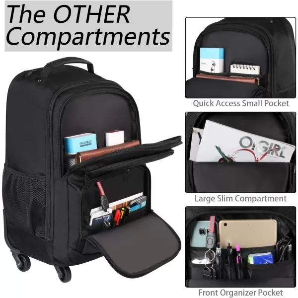 MATEIN Rolling Backpack with 4 Wheels 17 Inch Travel Laptop Backpack for Women Men Large Wheeled Backpacks Water Resistant Business Carry on Bag Airline Approved College Luggage Suitcase Bag BlackBlack 17 inch