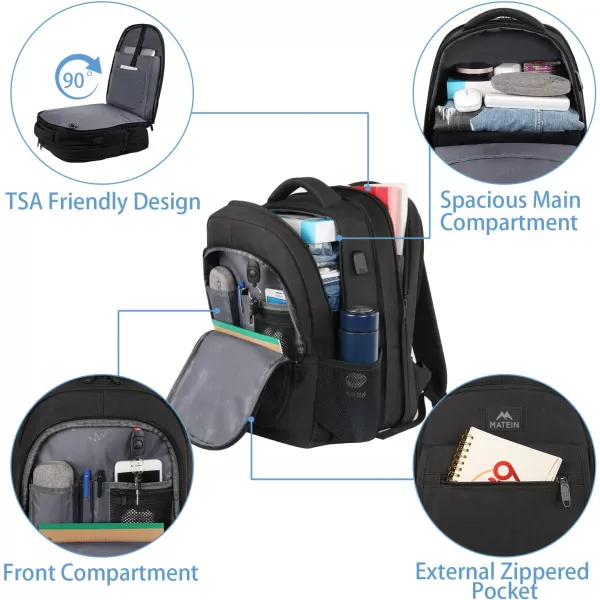 Travel Backpack for Men Expandable Laptop Backpack with USB Charging Port Large Anti Theft Business Computer Bag Water Resistant College School Bookbag Gift for Men Women Fit 156 Inch laptop Black17 inch Deep Black