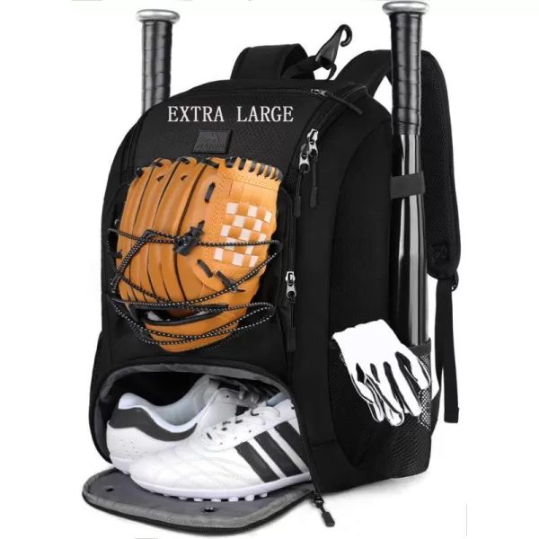 MATEIN Baseball Backpack Softball Bat Bag with Shoes Compartment for Youth Boys and Adult Lightweight Baseball Bag with Fence Hook Hold TBall Bat Batting Mitten Helmet Caps Teeball GearBlack47L