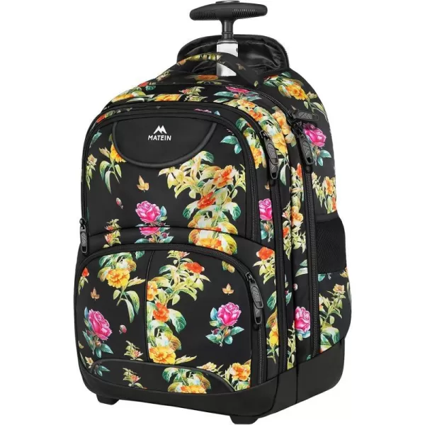 MATEIN Rolling Backpack 17 inch Water Resistant Wheeled Laptop Backpack Carry on Luggage Business Bag Overnight College Computer Backpack Trolley Suitcase for Men Women Adults to Travel Black17inch Floral