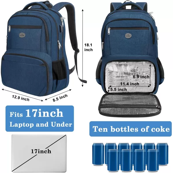 MATEIN 17 Inch Laptop Backpack TSA Large Travel Backpack with Lunch Box AntiTheft Work Business Carry On with USB Port Water Resistant Sturdy College Computer Backpack for Men WomenBlue