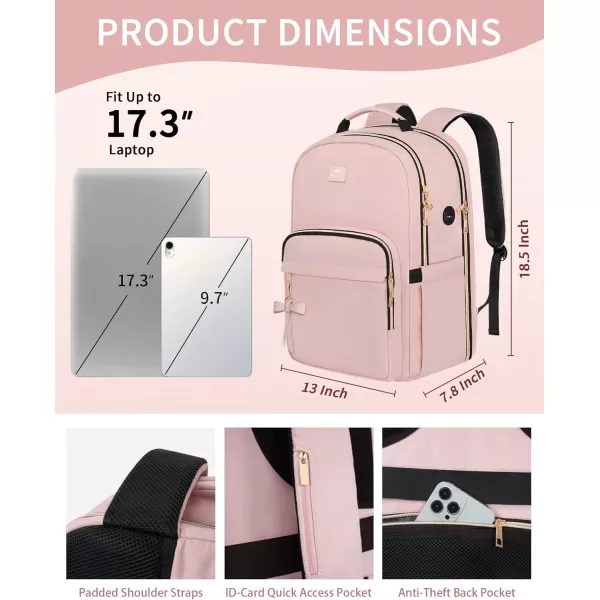 MATEIN 17 Inch Laptop Backpack for Women Pink Travel Backpack Personal Item Size TSA Approved with Luggage Strap and USB Charging Hole Water Resistant Extra Large Computer Bag for Nurse Work