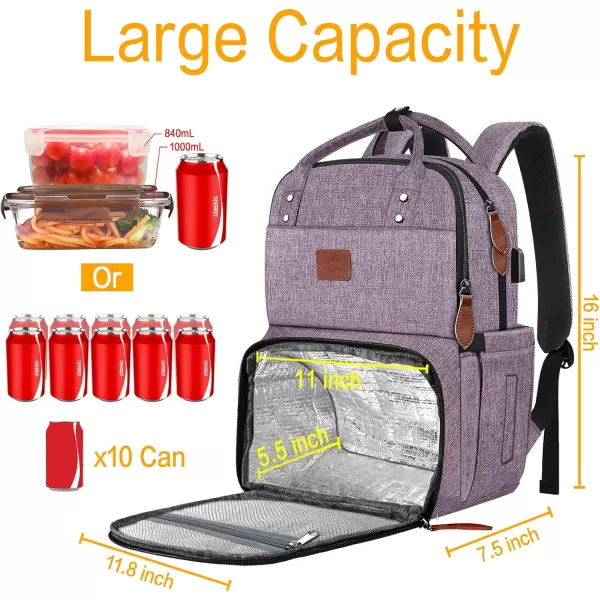MATEIN 17 Inches Lunch Backpack Extra Large Lunch Box with Insulated Cooler Compartment Water Resistant Laptop Backpack with USB Charging Port for College Work Picnic BeachesPurple
