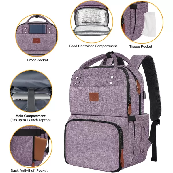 MATEIN 17 Inches Lunch Backpack Extra Large Lunch Box with Insulated Cooler Compartment Water Resistant Laptop Backpack with USB Charging Port for College Work Picnic BeachesPurple