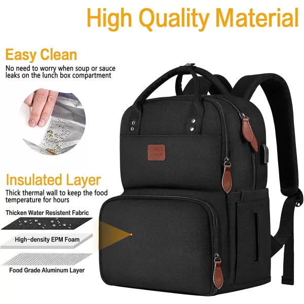 MATEIN 17 Inches Lunch Backpack Extra Large Lunch Box with Insulated Cooler Compartment Water Resistant Laptop Backpack with USB Charging Port for College Work Picnic BeachesBlack